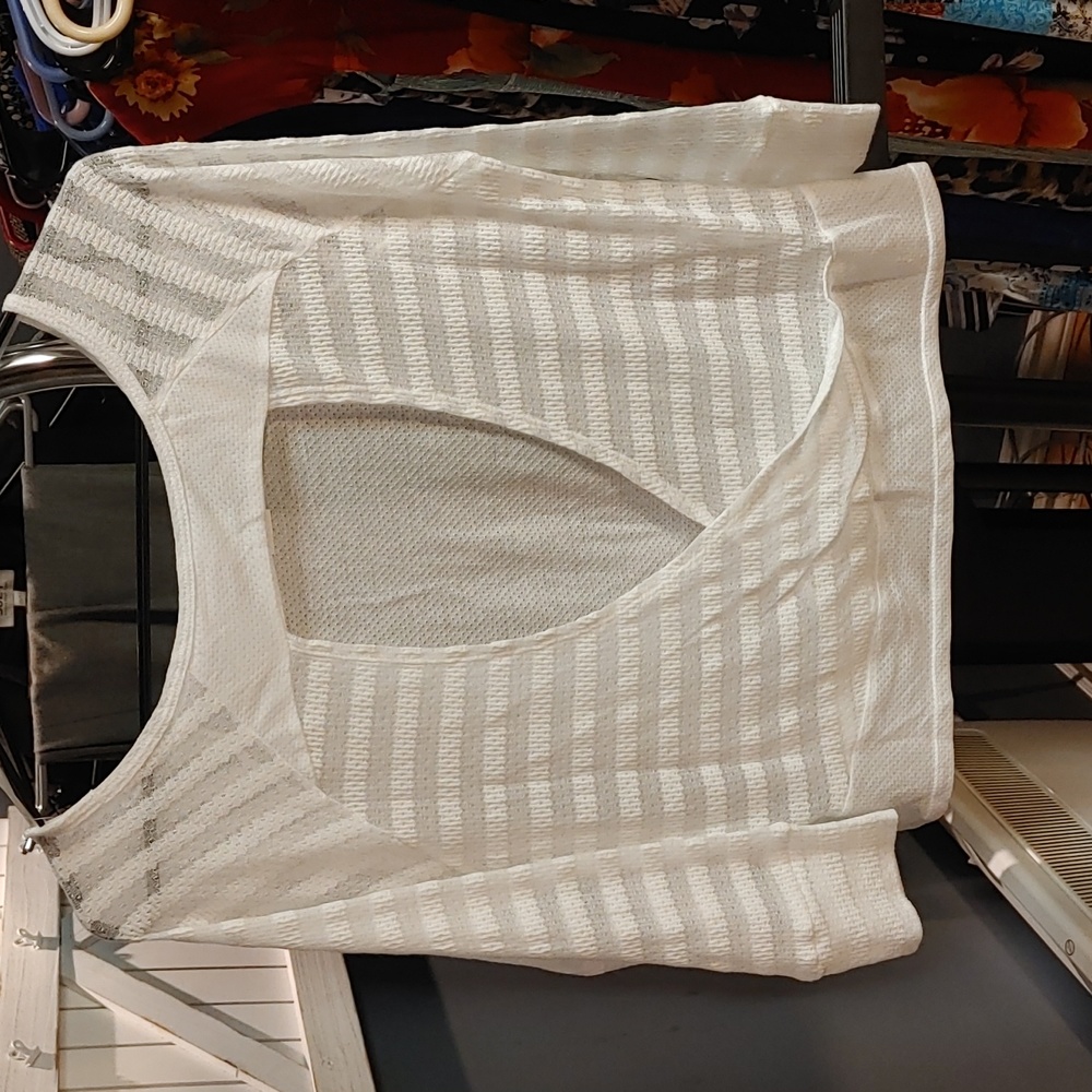White Stripe Three-Quarter Sleeve Boatneck. Two available